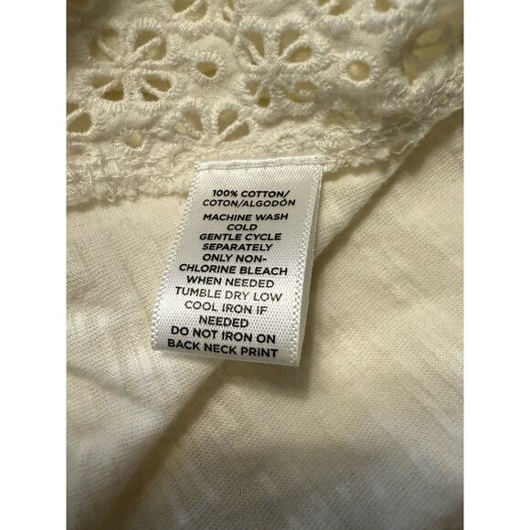 Ann Taylor Loft Eyelet Front T-Shirt White S Coastal Chic 79-14-01 - Picture 7 of 14